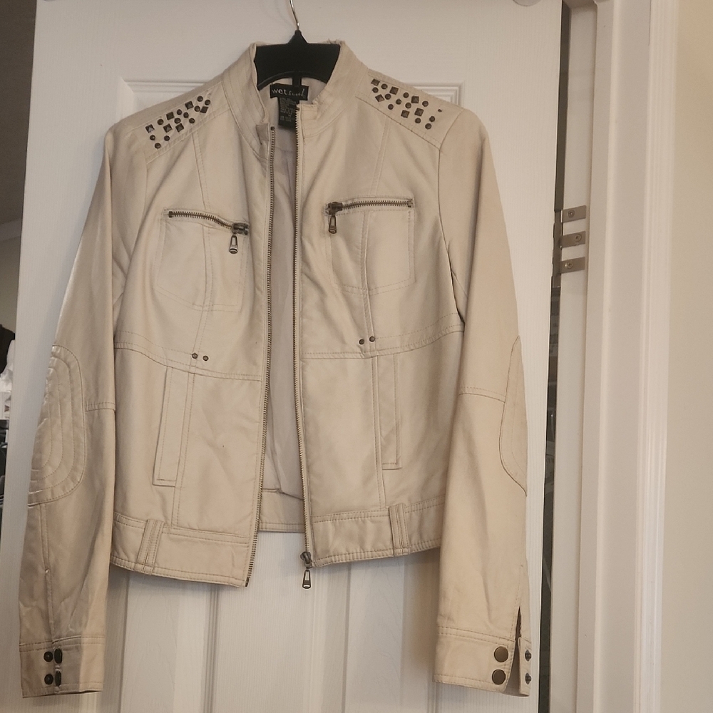 Stylish Cream Jacket with Studded Details